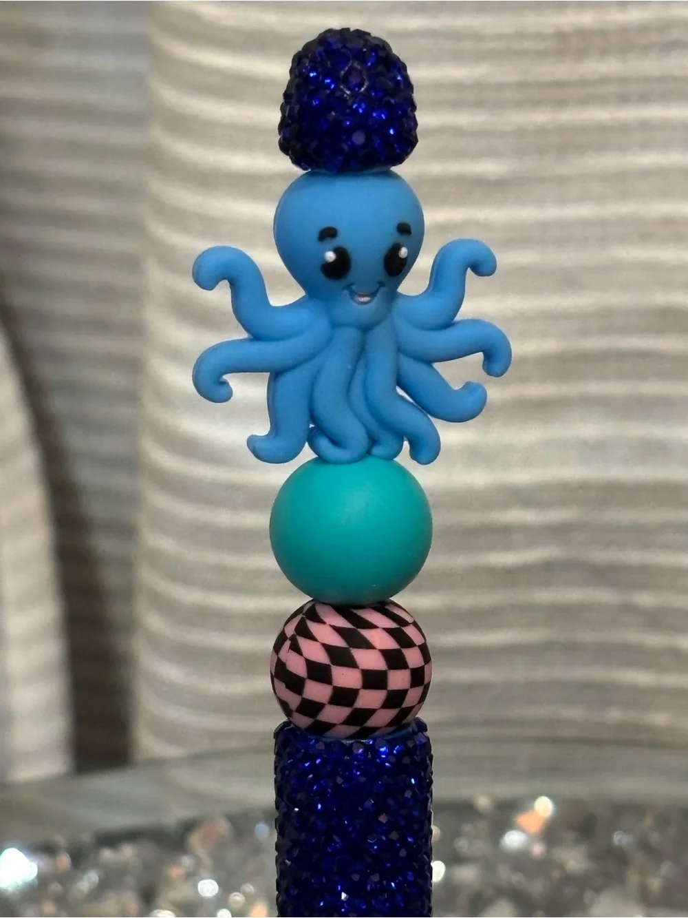 🐙 Handmade Blue Octopus Beaded Pen | Sparkly